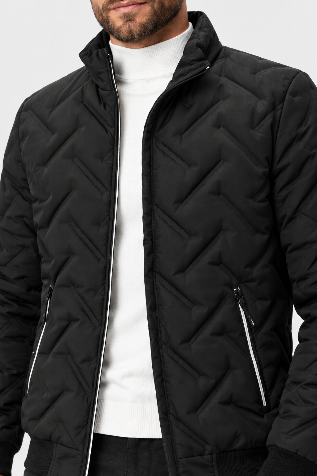 Men Quilted Stand Collar Bomber Jacket
