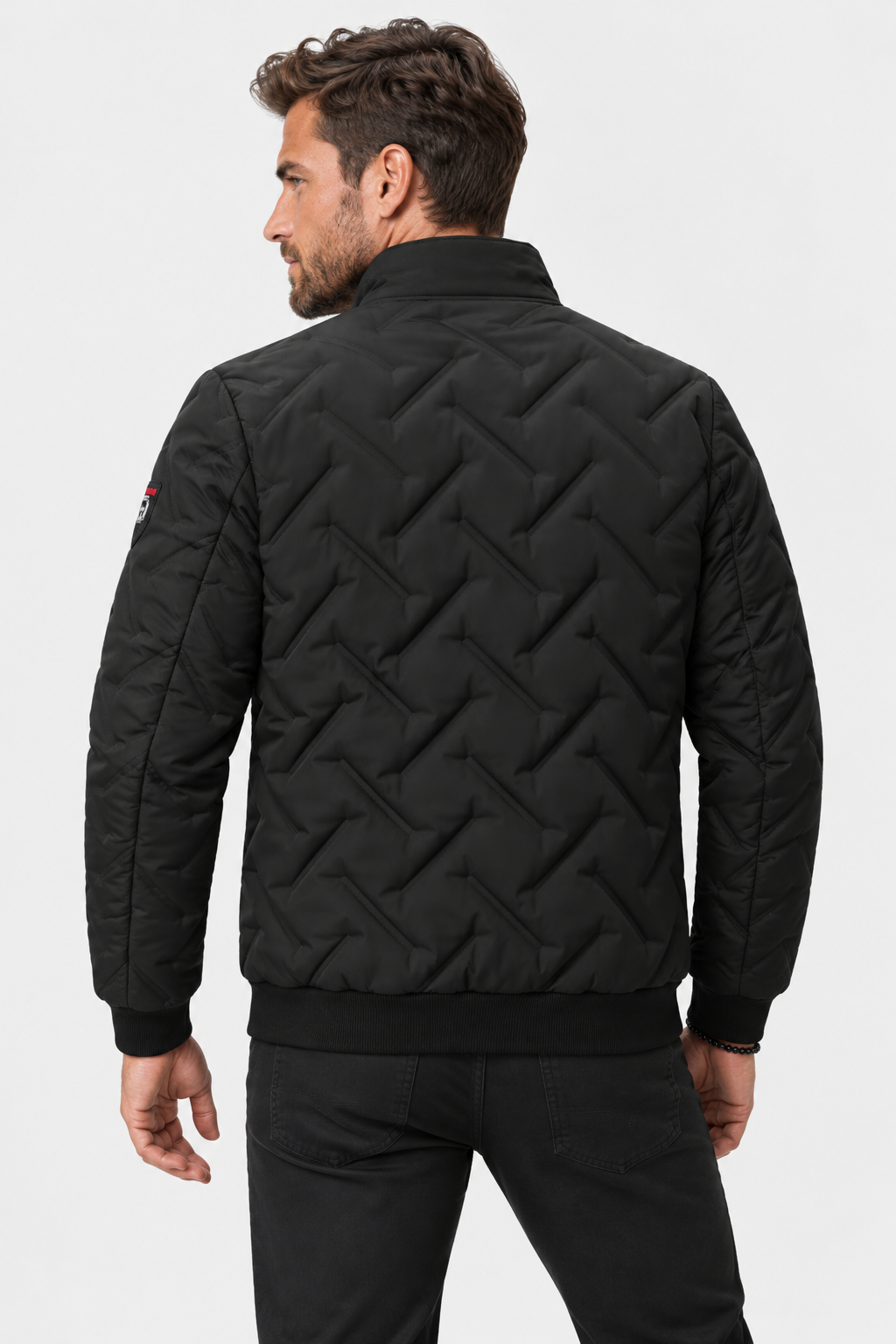 Men Quilted Stand Collar Bomber Jacket