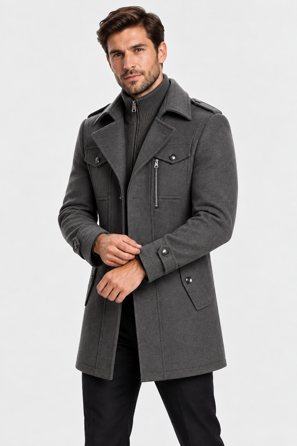 Men Wool Coat Knit Funnel Collar