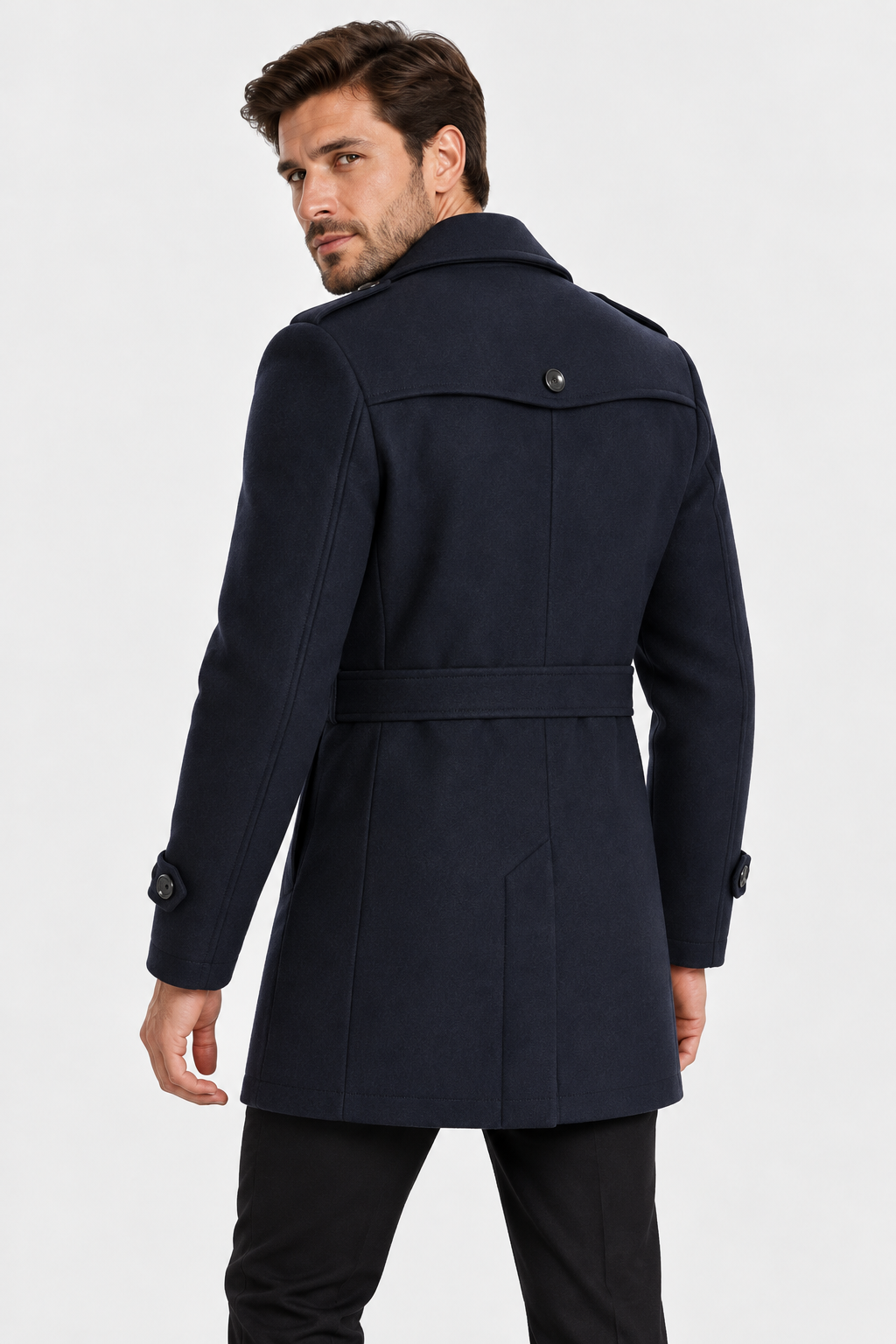 Uomo Cappotto Lana Collo a Imbuto Maglia