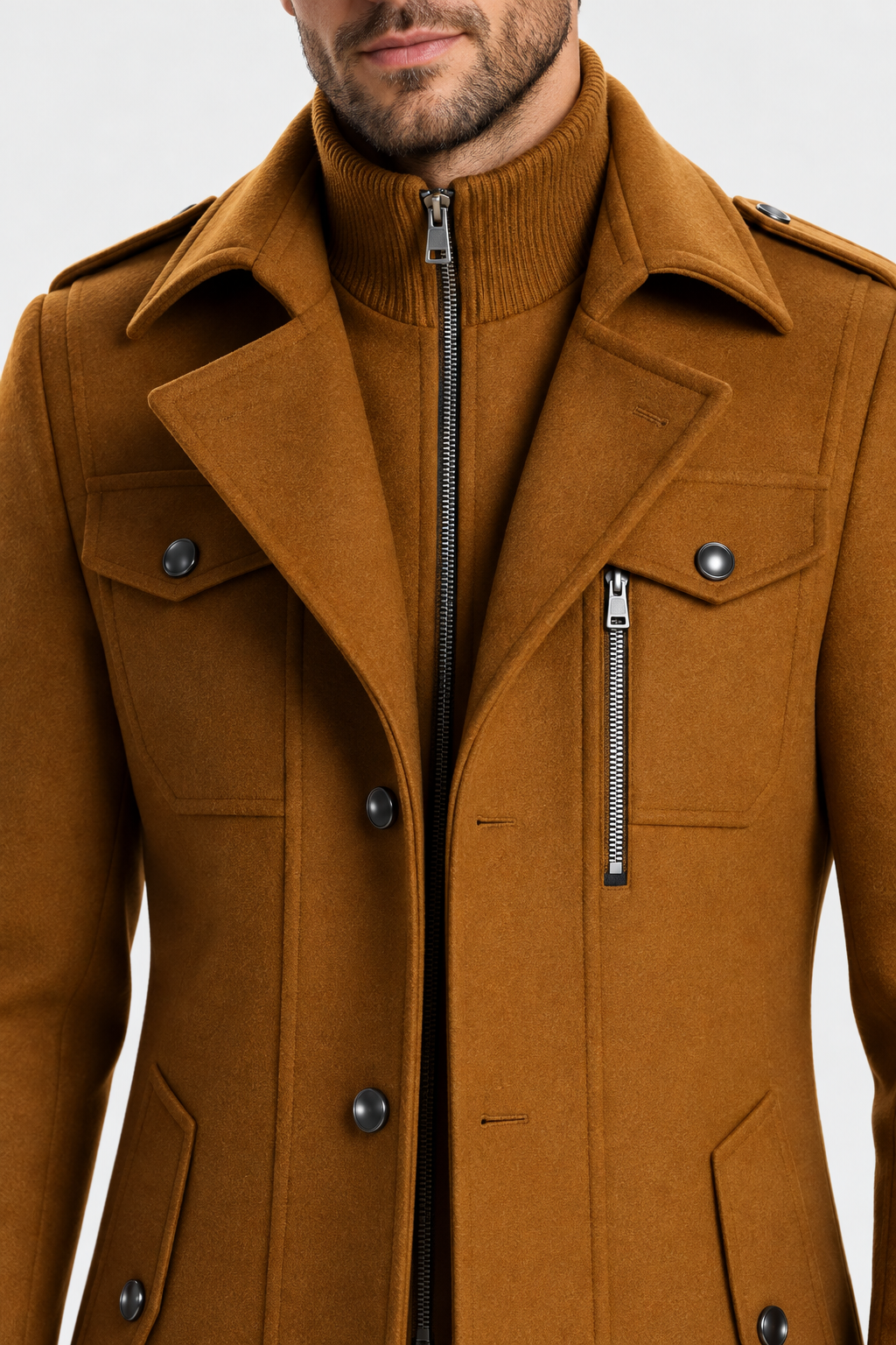 Uomo Cappotto Lana Collo a Imbuto Maglia
