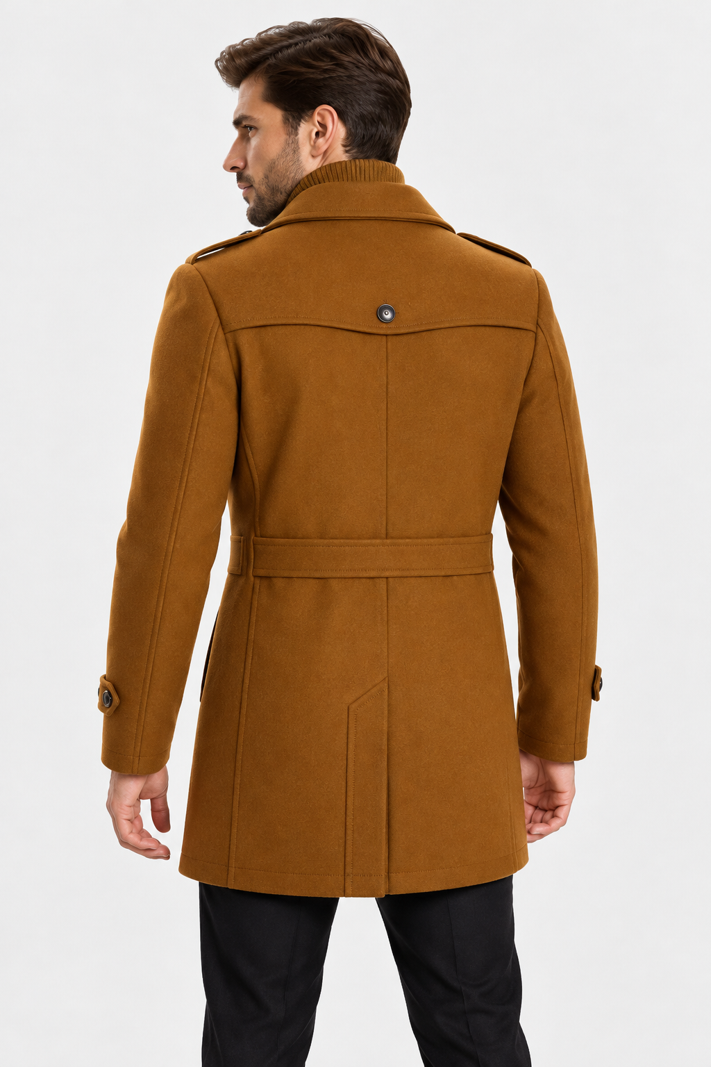 Uomo Cappotto Lana Collo a Imbuto Maglia