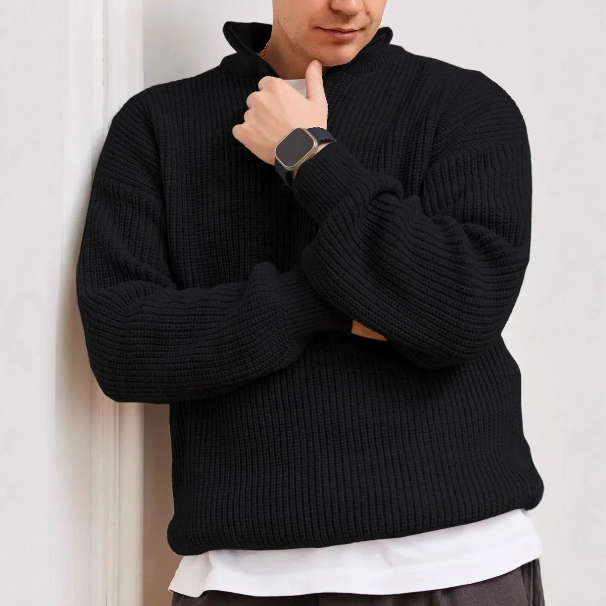 Ross Heavyweight Quarter Zip Pullover in Black