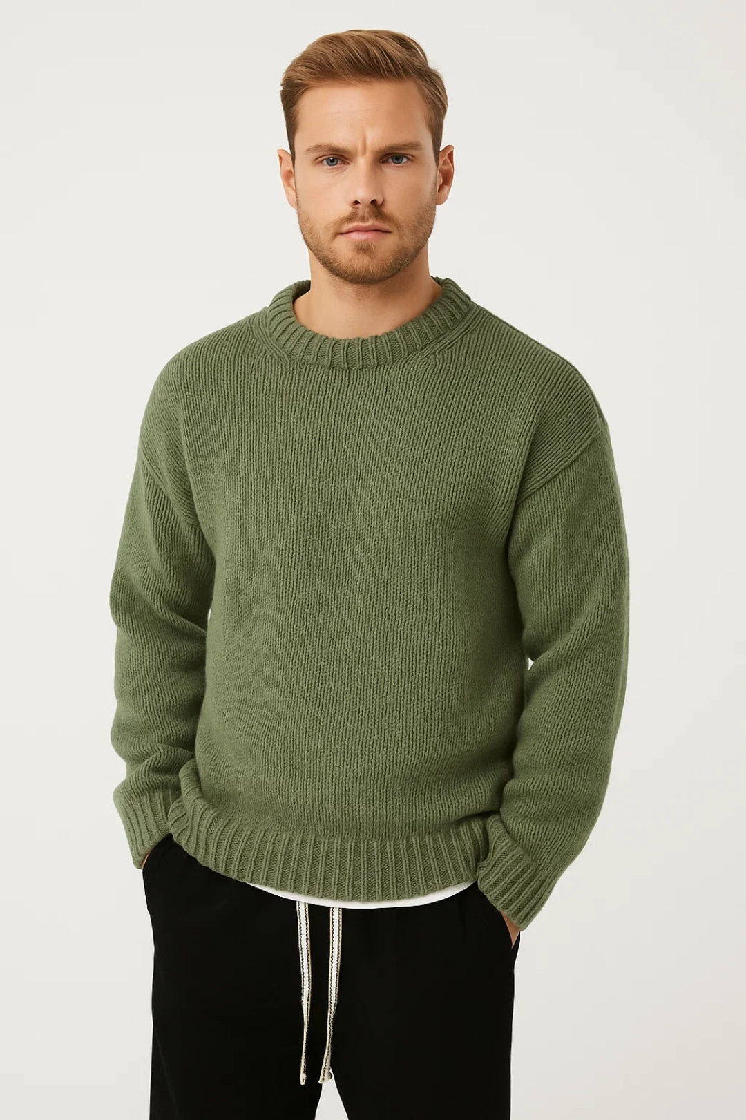 Thomas Chunky Crew Neck Jumper in Green