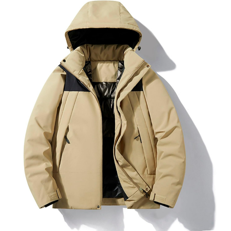 Lacey Hooded Padded Zip Jacket in Beige