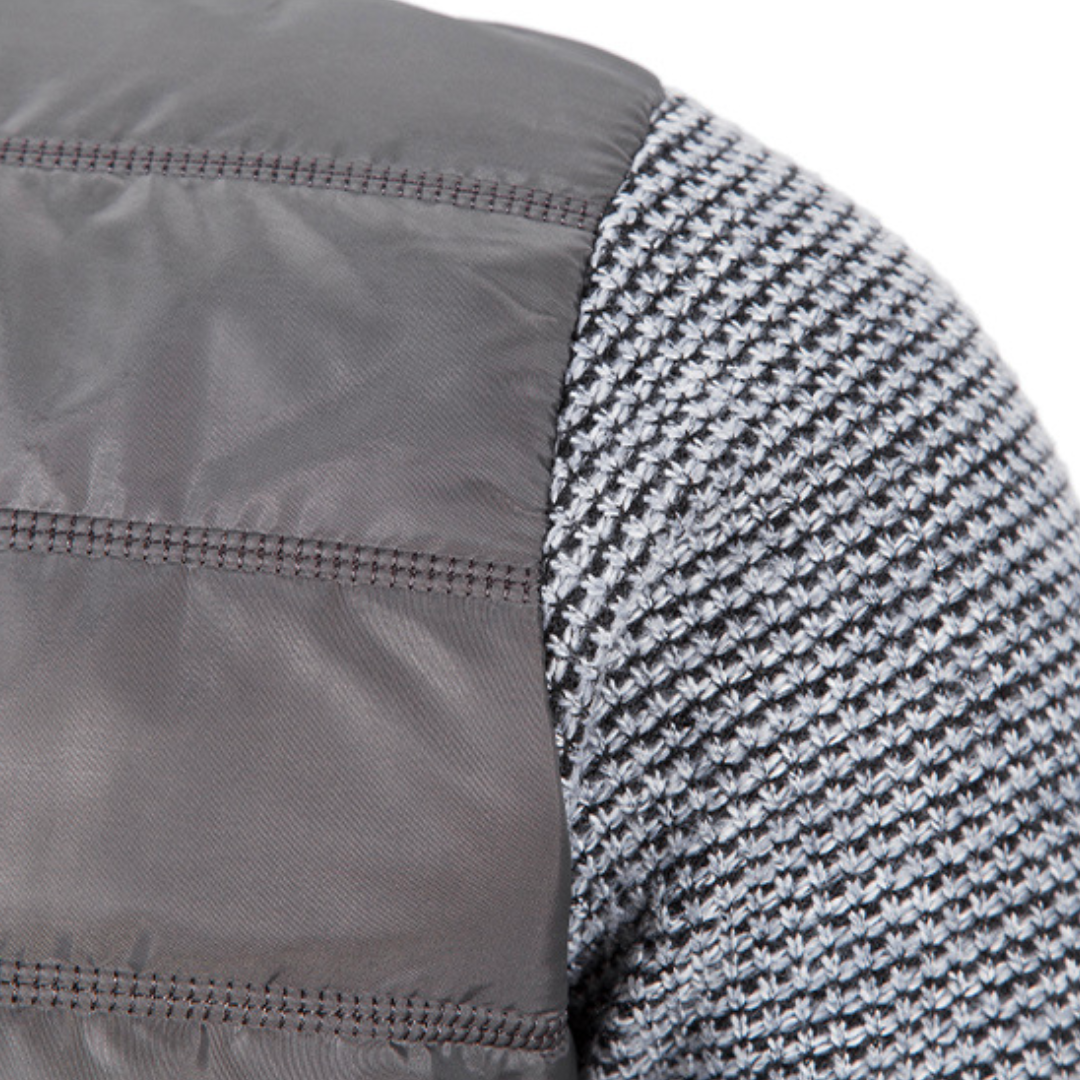 Glenn Quilted Front Knit Sleeve Zip Jacket in Grey