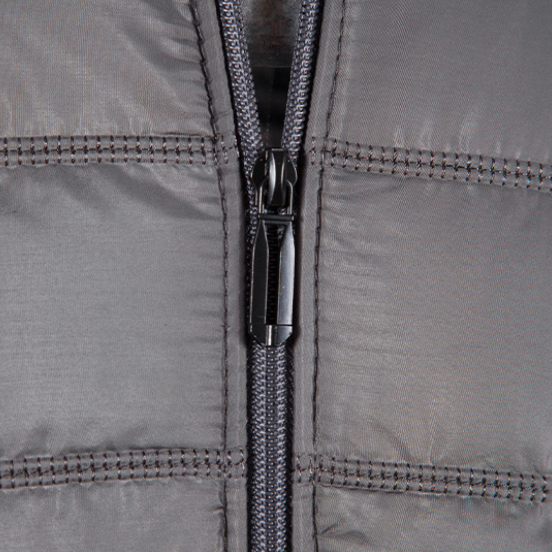Glenn Quilted Front Knit Sleeve Zip Jacket in Grey