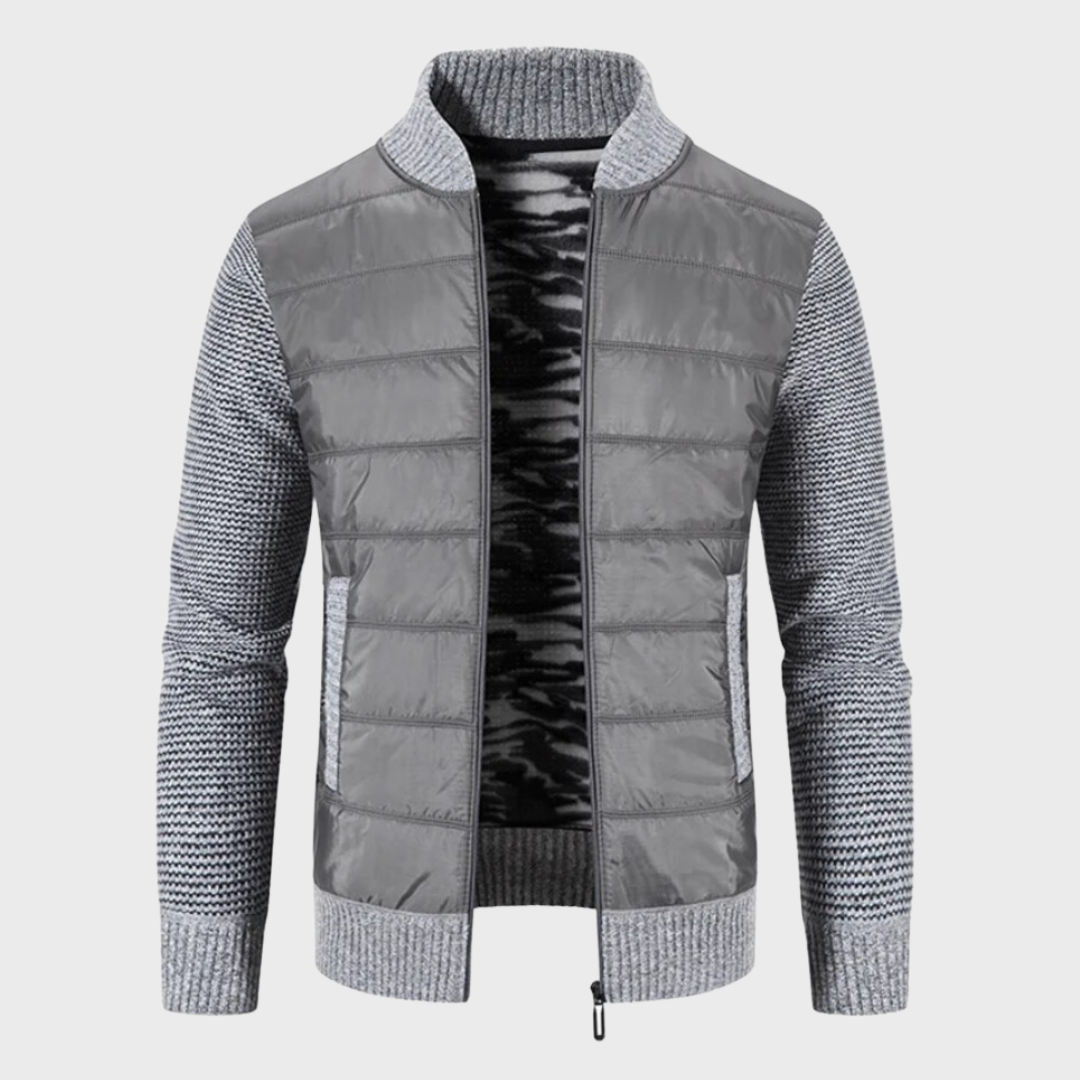 Glenn Quilted Front Knit Sleeve Zip Jacket in Grey
