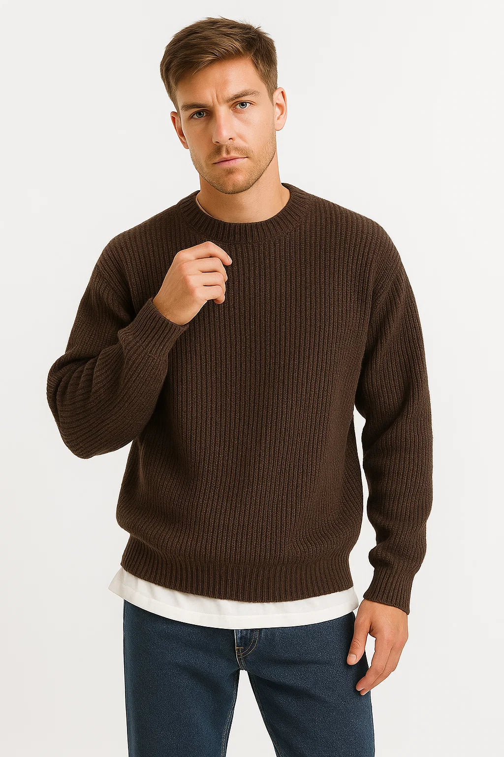 Rory Oversized Chunky Rib Knit Jumper in Brown