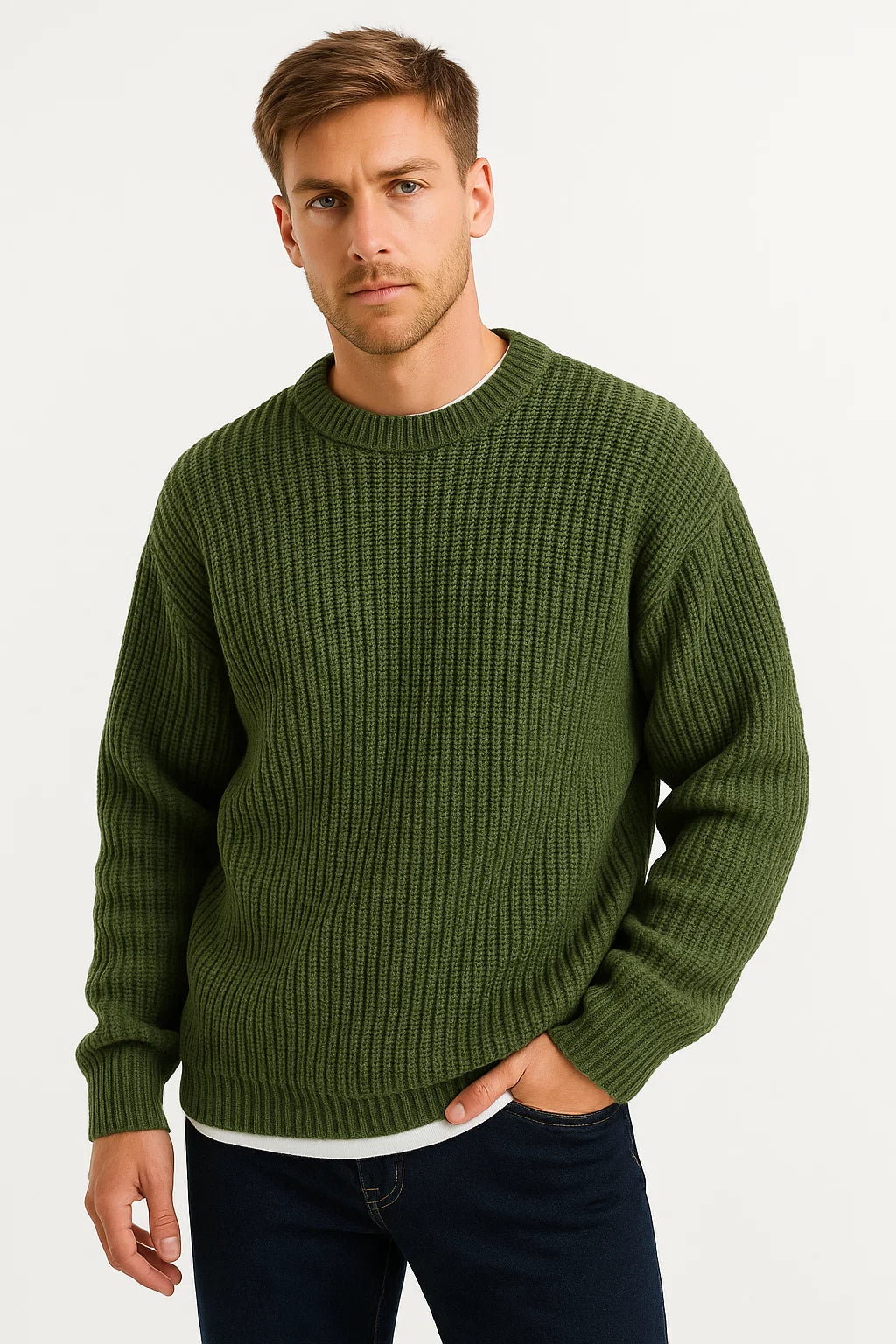 Rory Oversized Chunky Rib Knit Jumper in Green