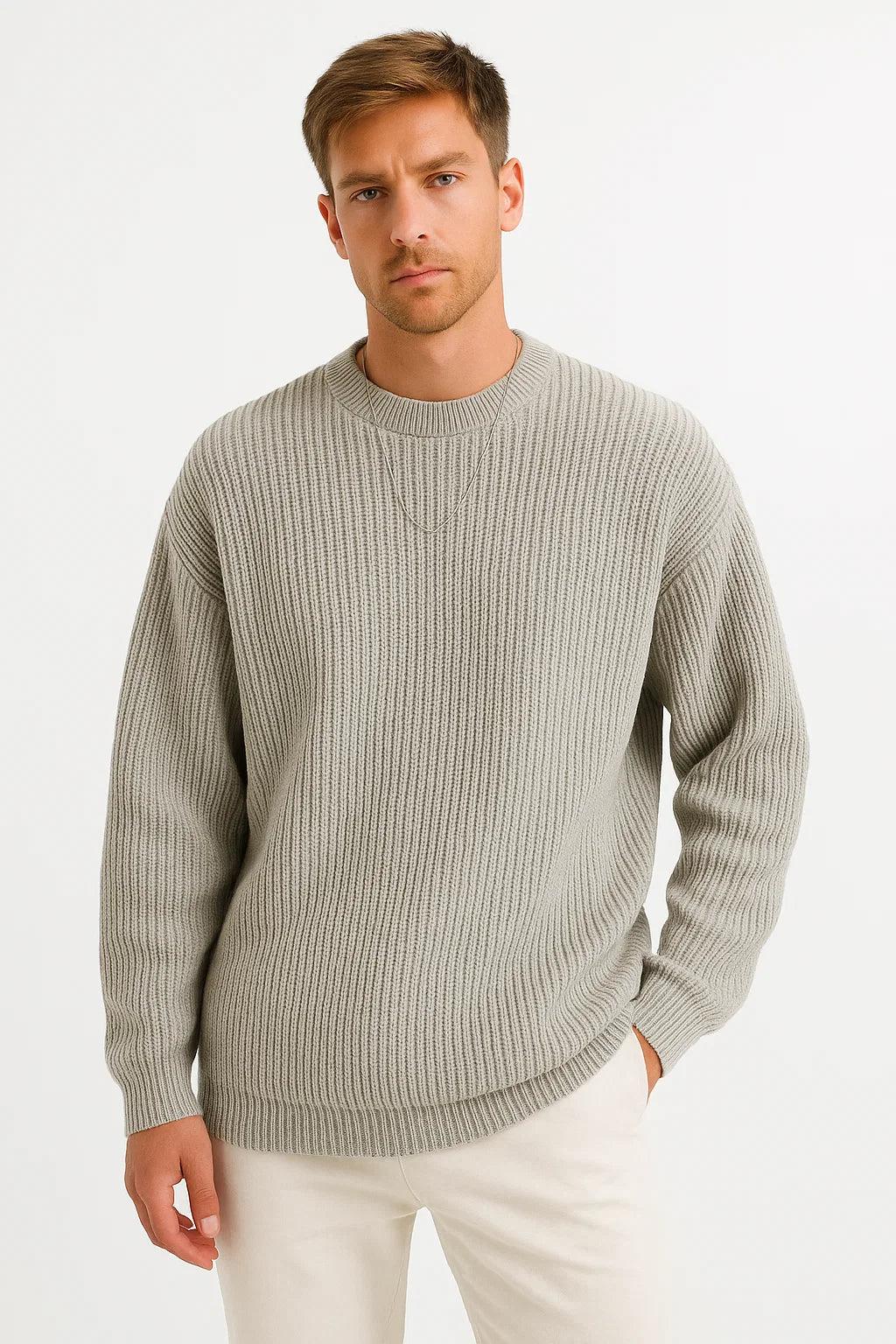 Rory Oversized Chunky Rib Knit Jumper in Grey