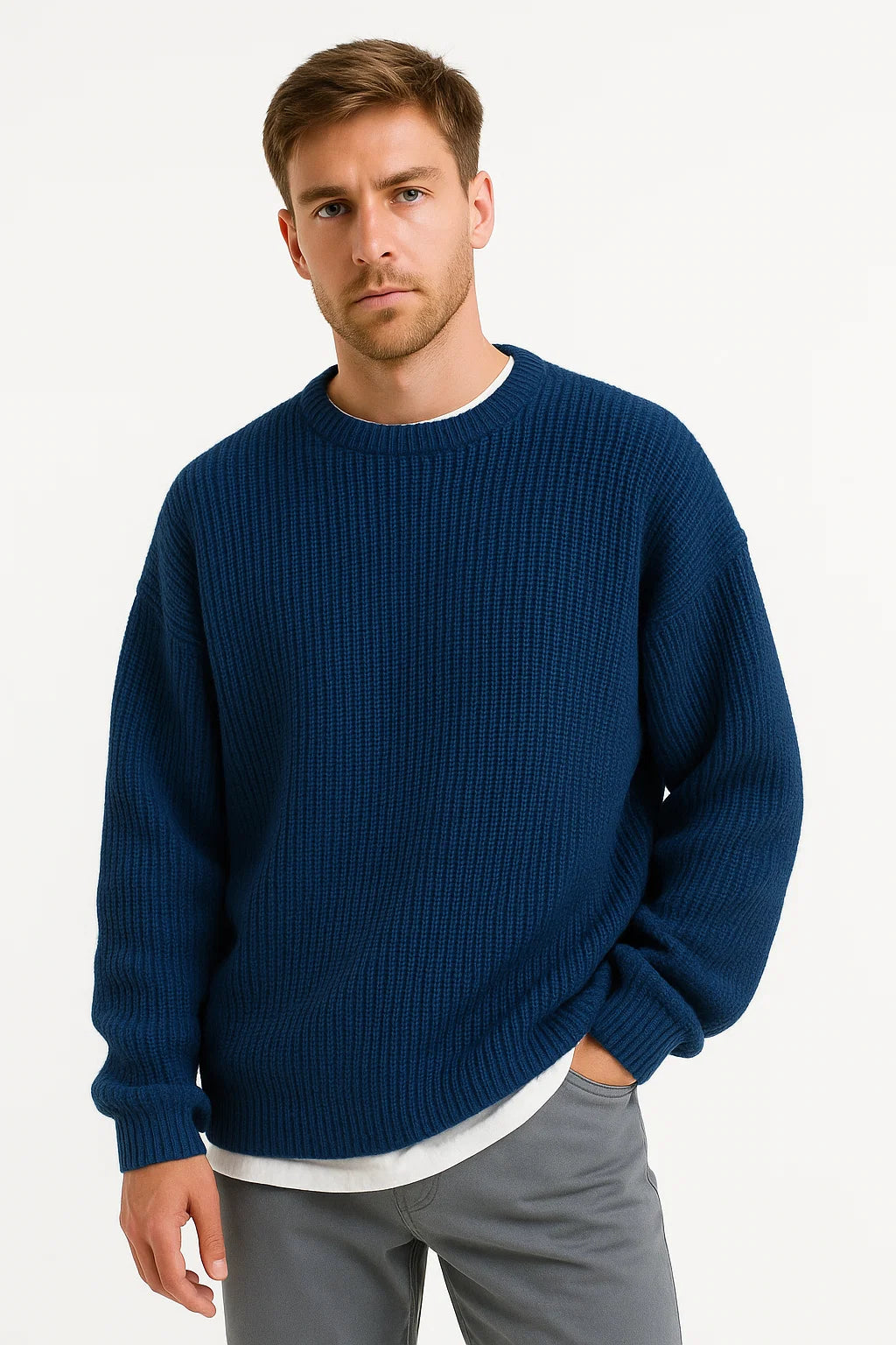 Rory Oversized Chunky Rib Knit Jumper in Navy