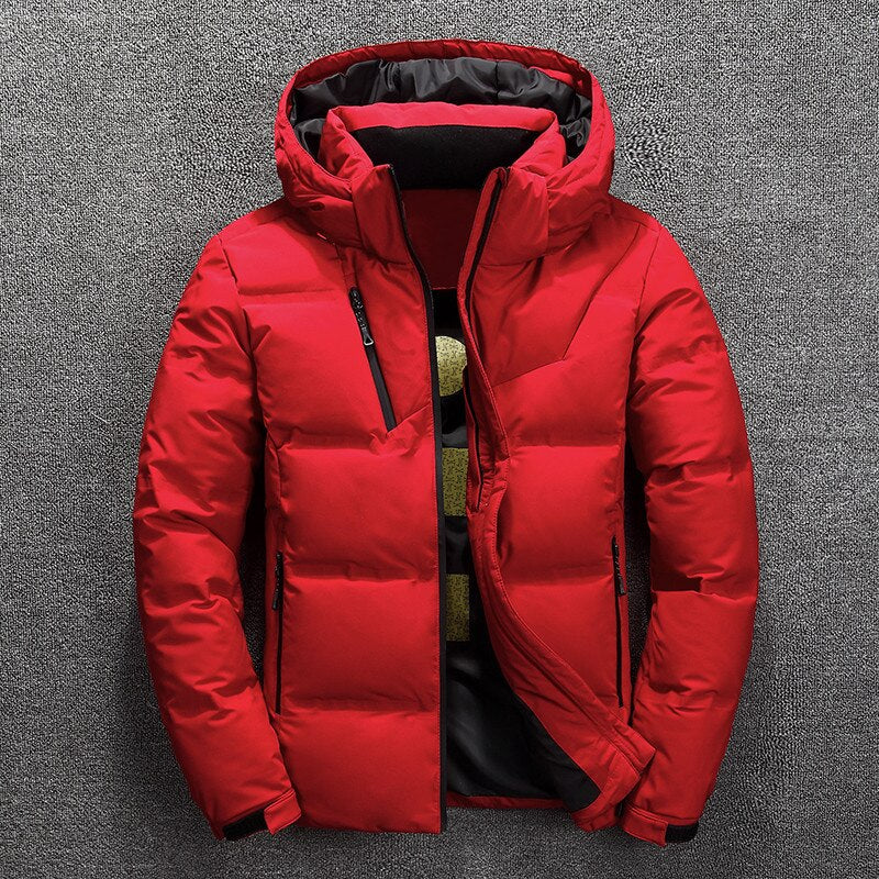 Cameron Detachable Hood Puffer Jacket in Red