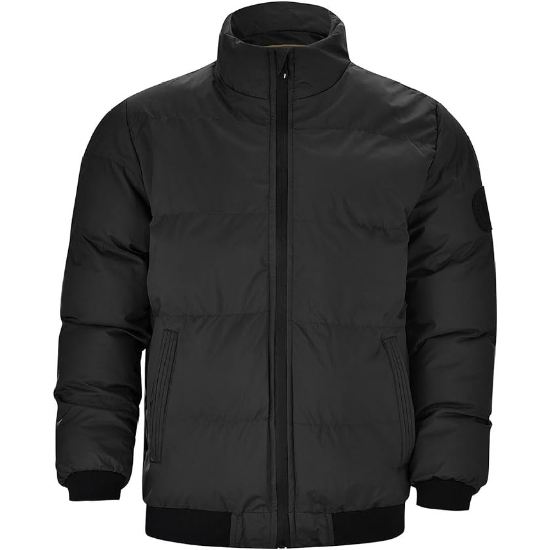 Hudson Stand Collar Padded Bomber Jacket in Black