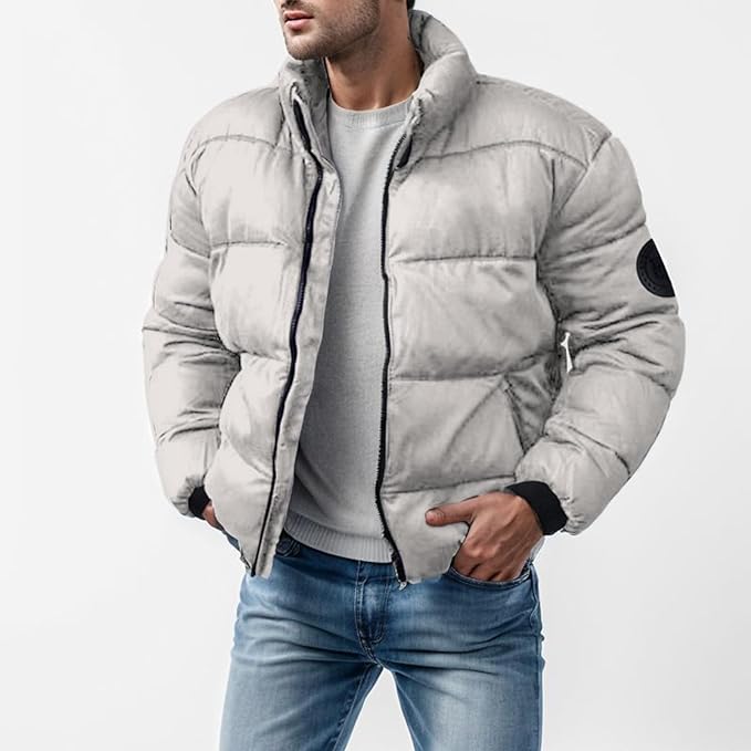 Hudson Stand Collar Padded Bomber Jacket in Light Grey