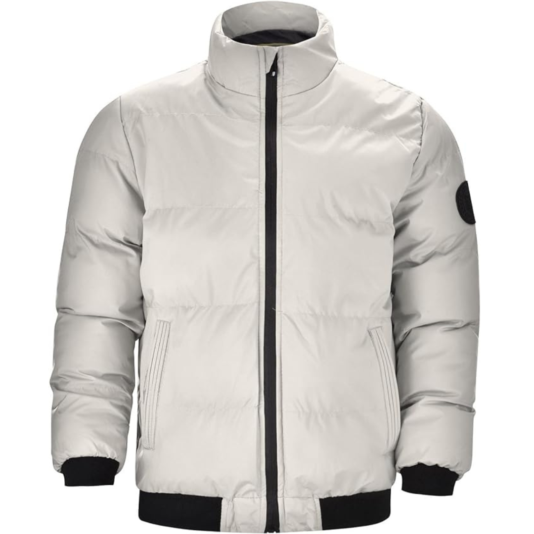 Hudson Stand Collar Padded Bomber Jacket in Light Grey