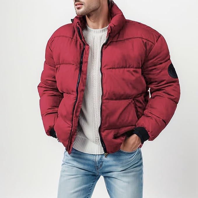 Hudson Stand Collar Padded Bomber Jacket in Red