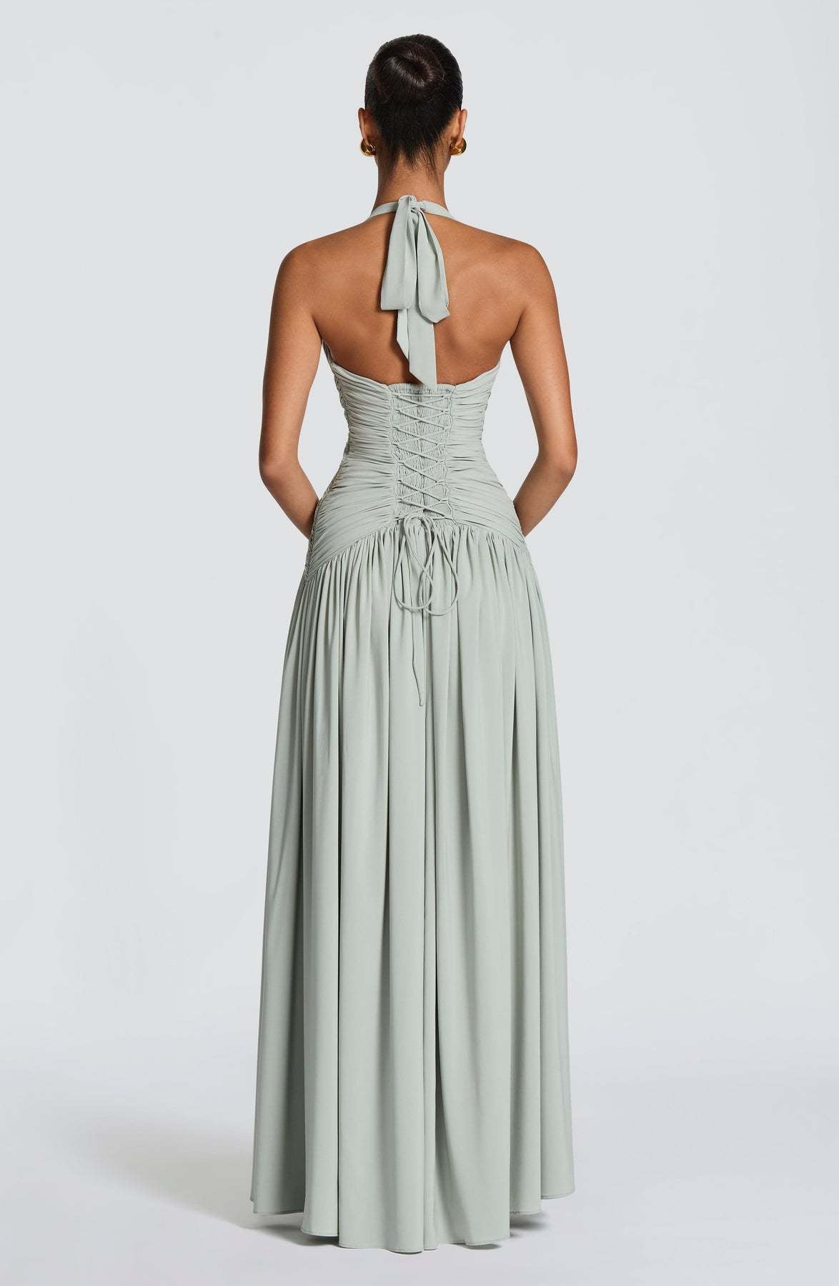 Coline halter open back slit maxi dress