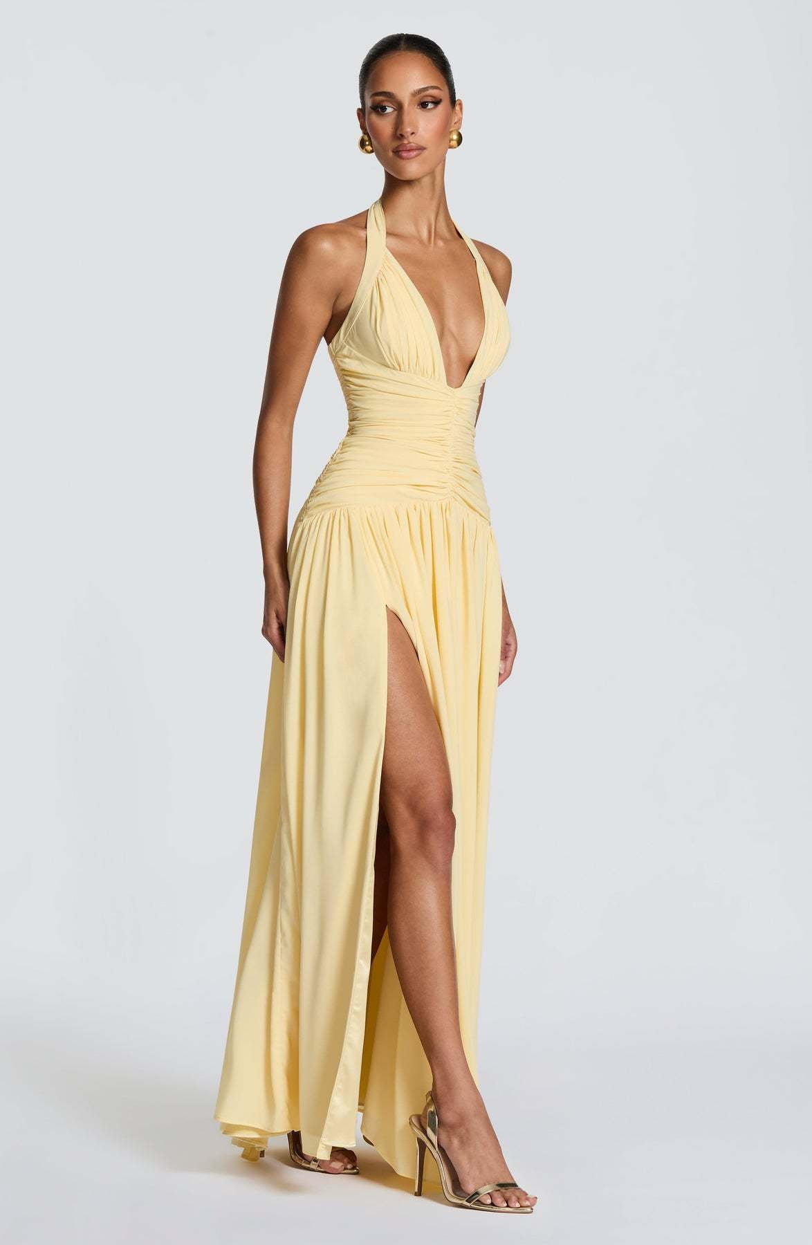 Coline halter open back slit maxi dress