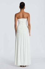 Sorelliane gathered bustier slit maxi dress