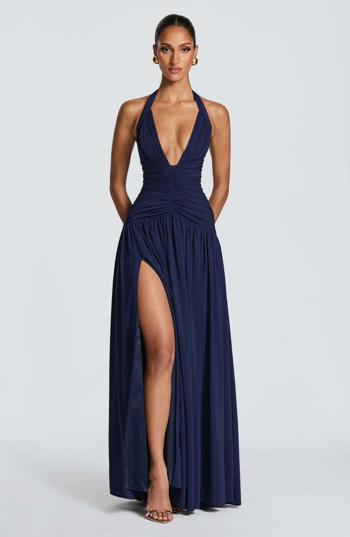 Coline halter open back slit maxi dress