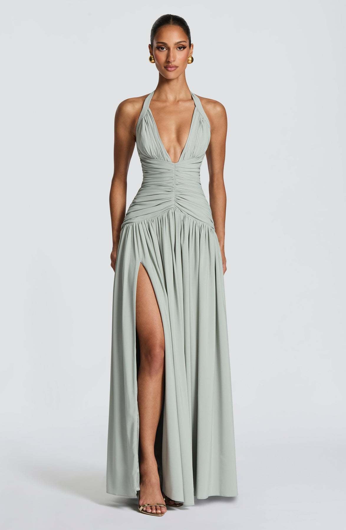 Coline halter open back slit maxi dress