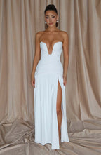 Sorelliane gathered bustier slit maxi dress