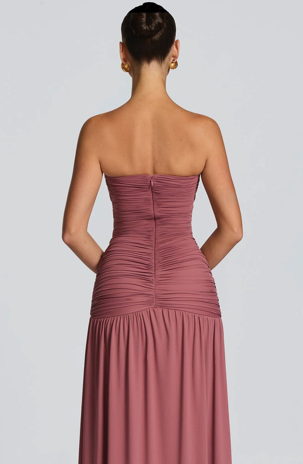 Sorelliane gathered bustier slit maxi dress