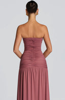 Sorelliane gathered bustier slit maxi dress