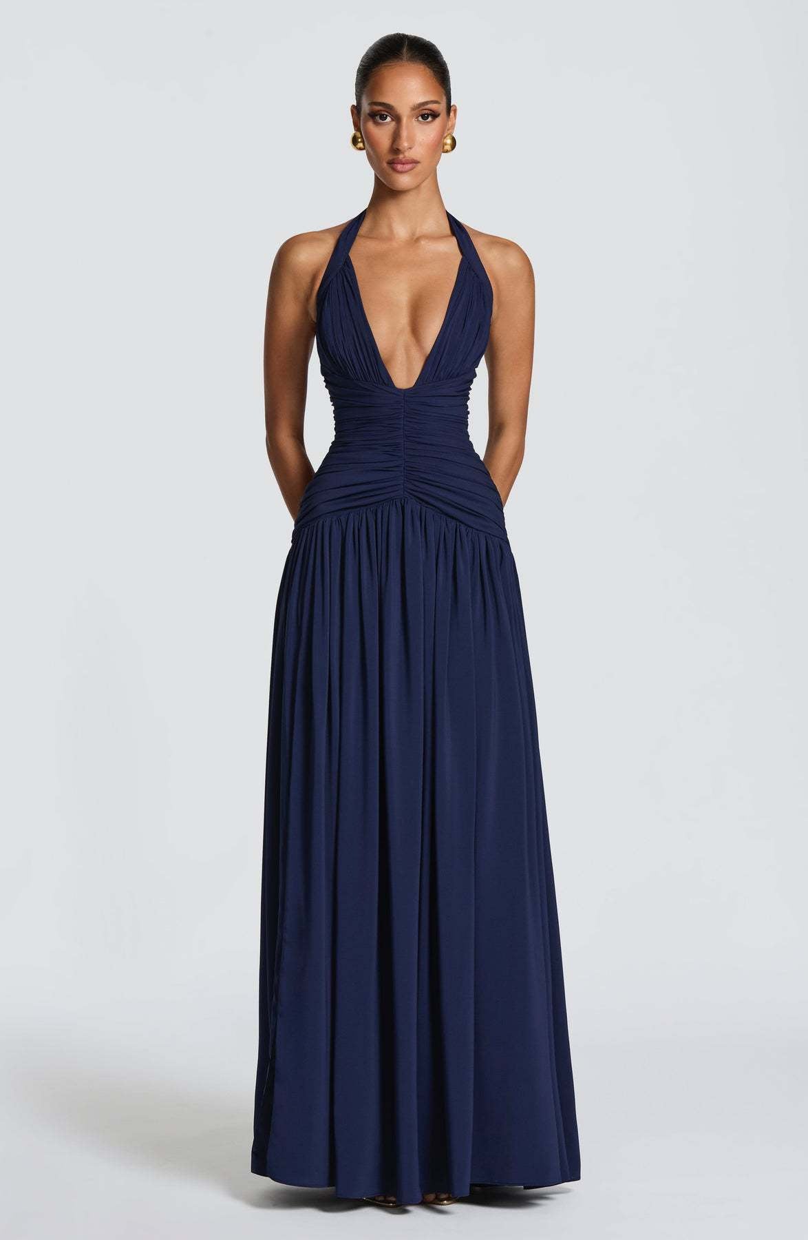 Coline halter open back slit maxi dress