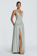 Coline halter open back slit maxi dress