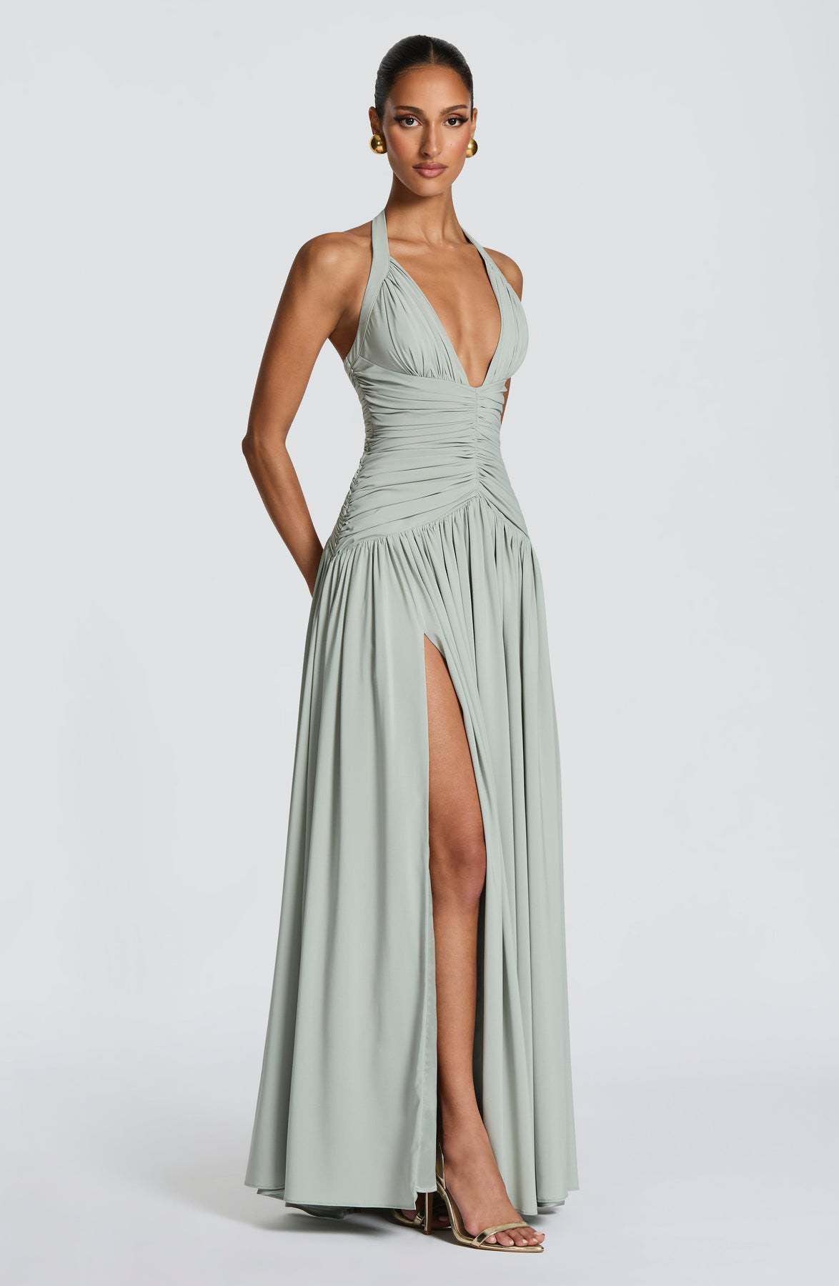 Coline halter open back slit maxi dress