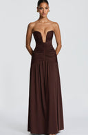 Sorelliane gathered bustier slit maxi dress