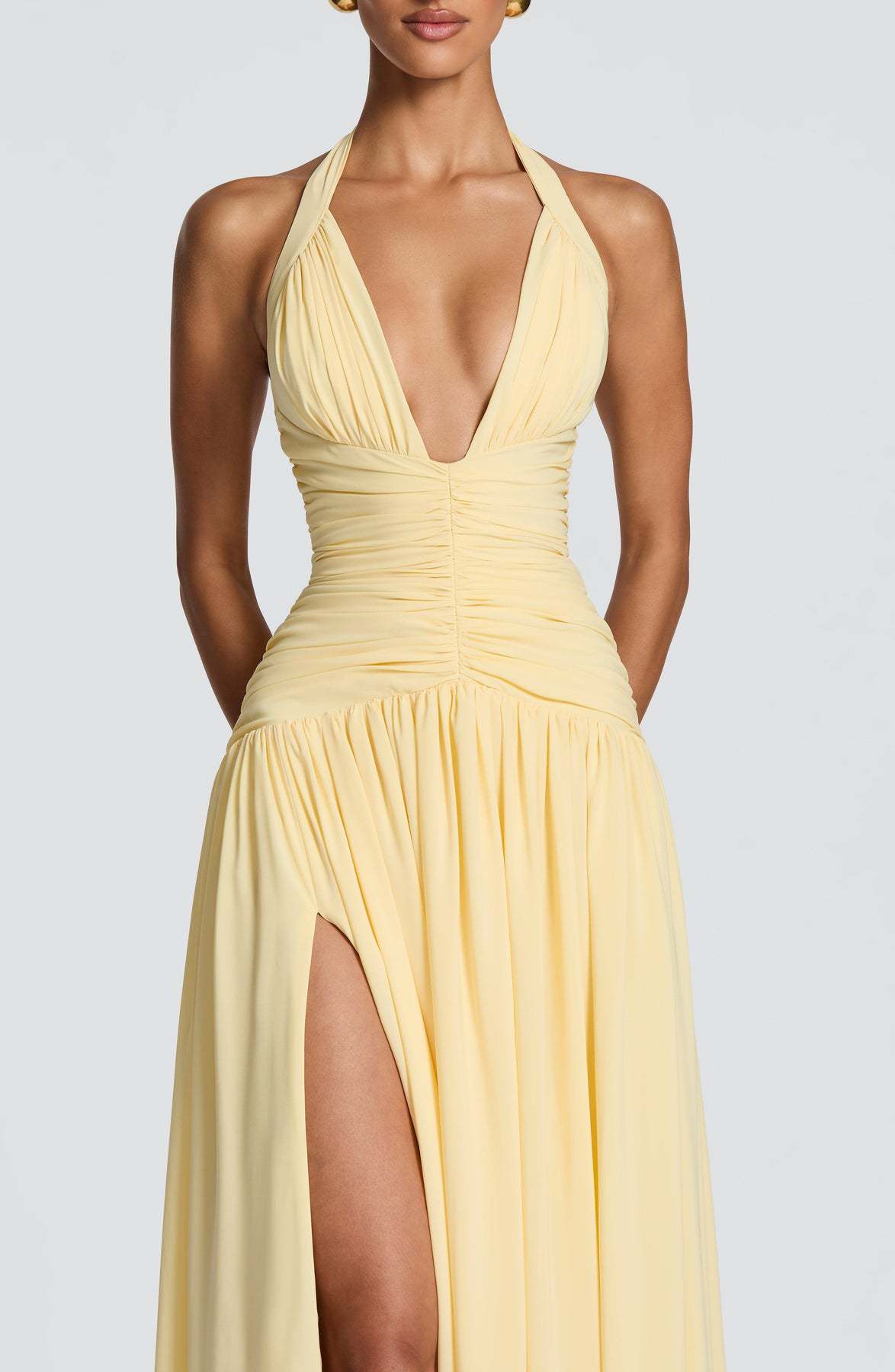 Coline halter open back slit maxi dress