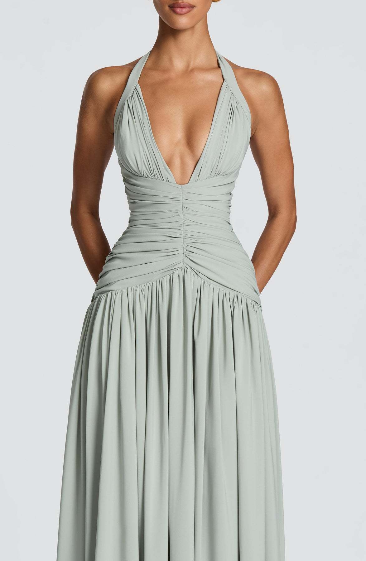 Coline halter open back slit maxi dress