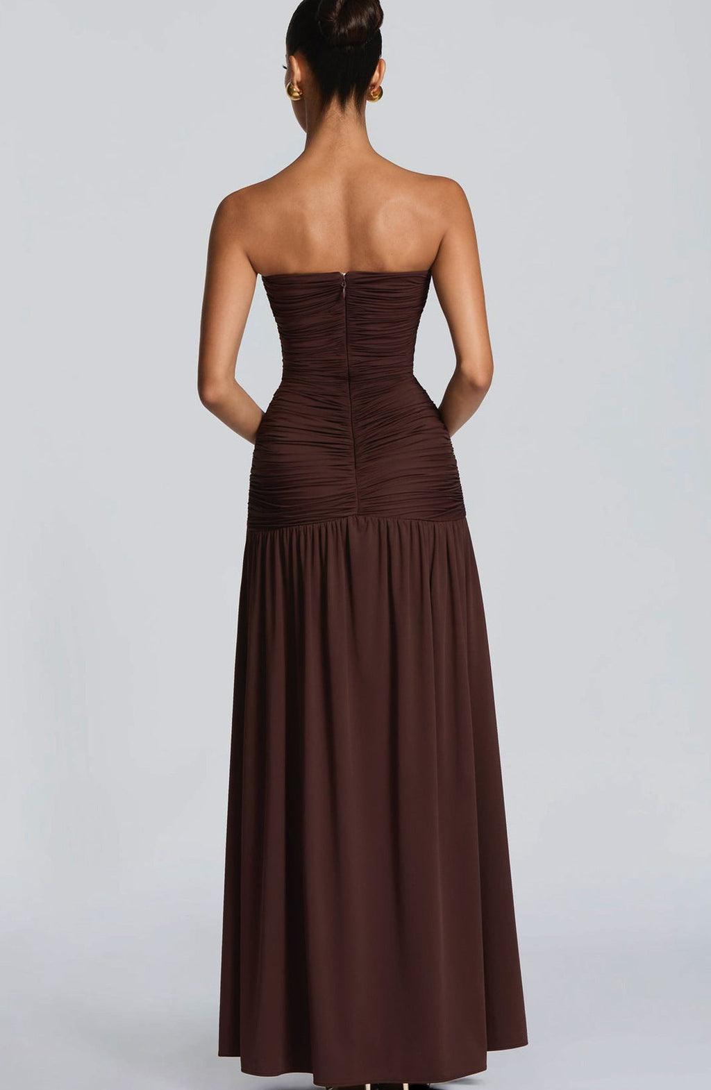 Sorelliane gathered bustier slit maxi dress