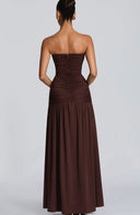 Sorelliane gathered bustier slit maxi dress