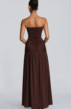 Sorelliane gathered bustier slit maxi dress
