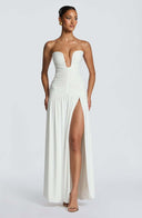 Sorelliane gathered bustier slit maxi dress