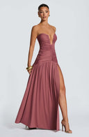 Sorelliane gathered bustier slit maxi dress