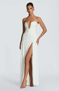 Sorelliane gathered bustier slit maxi dress