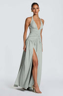 Coline halter open back slit maxi dress