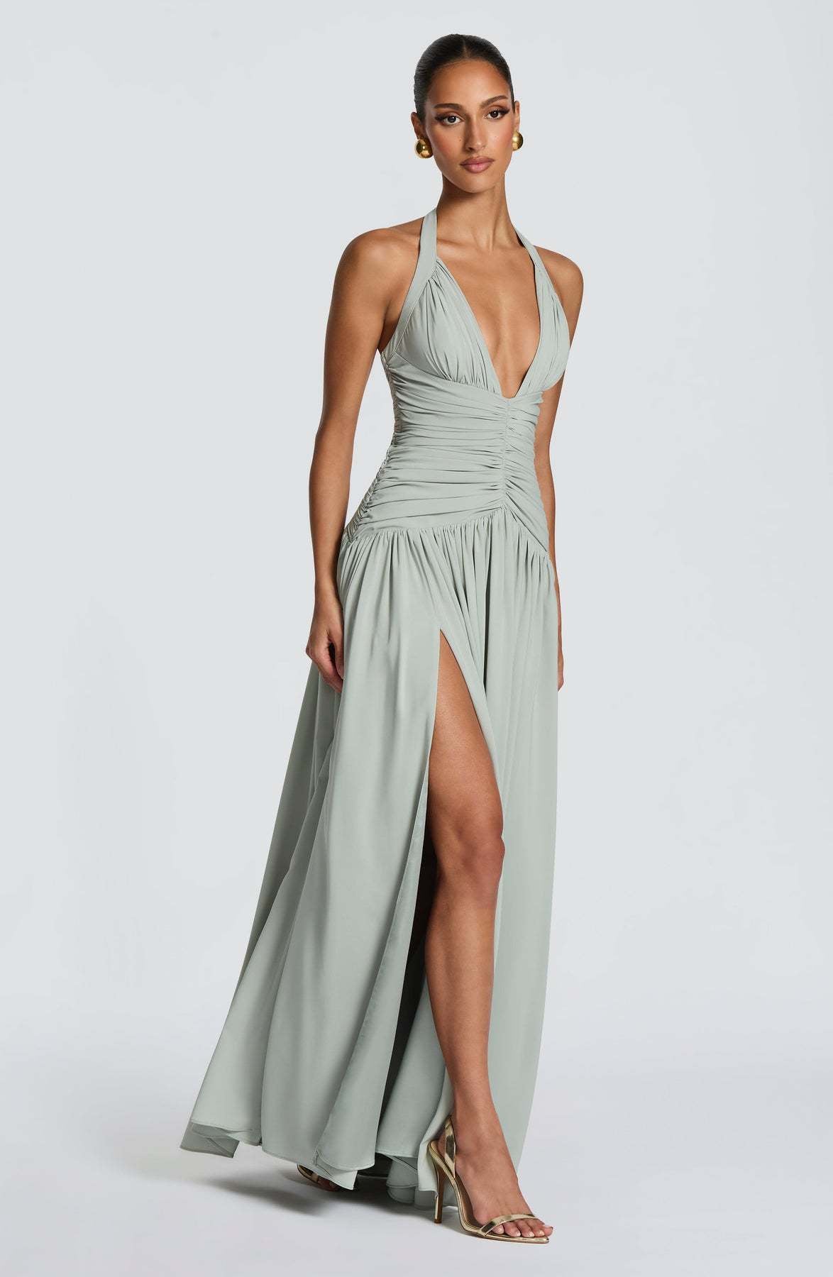Coline halter open back slit maxi dress