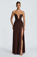 Sorelliane gathered bustier slit maxi dress