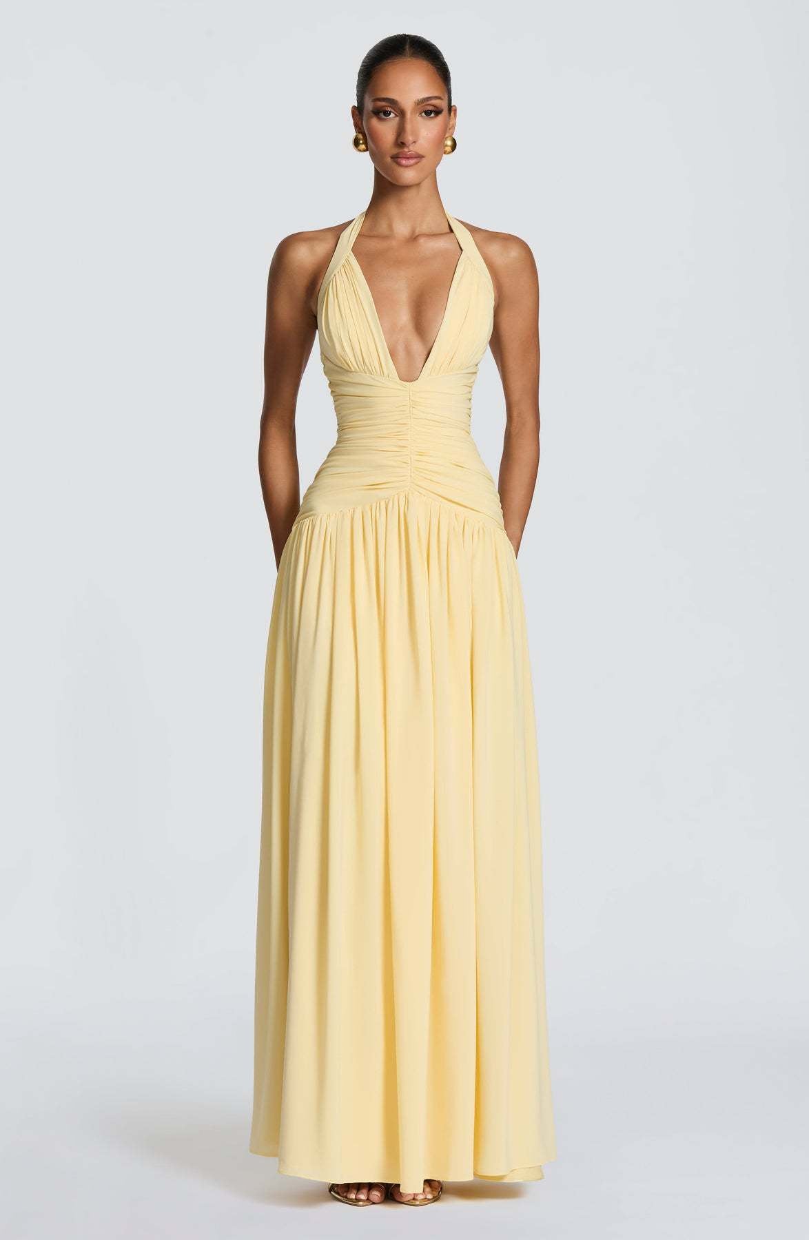 Coline halter open back slit maxi dress