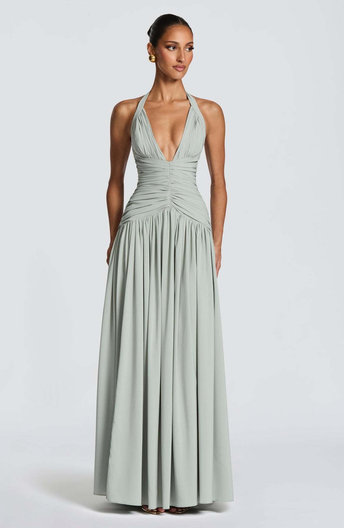 Coline halter open back slit maxi dress