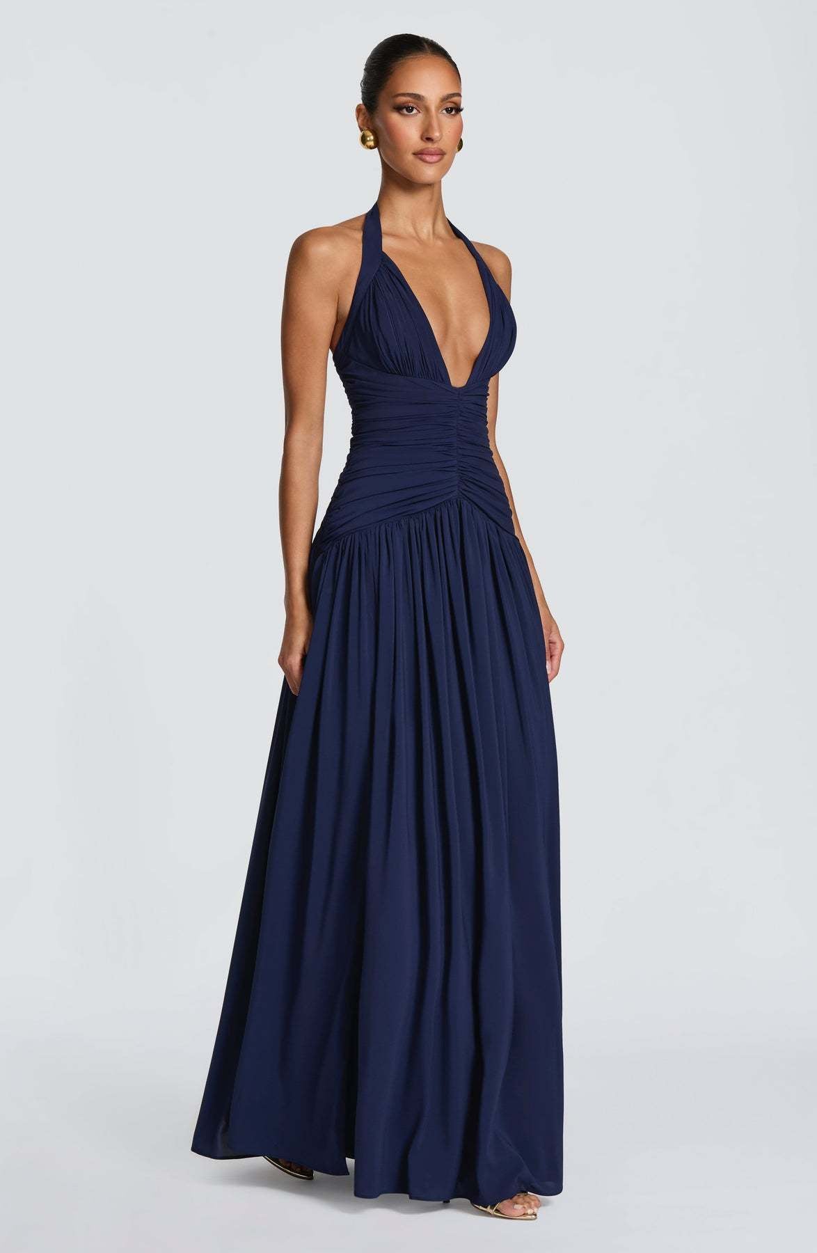 Coline halter open back slit maxi dress
