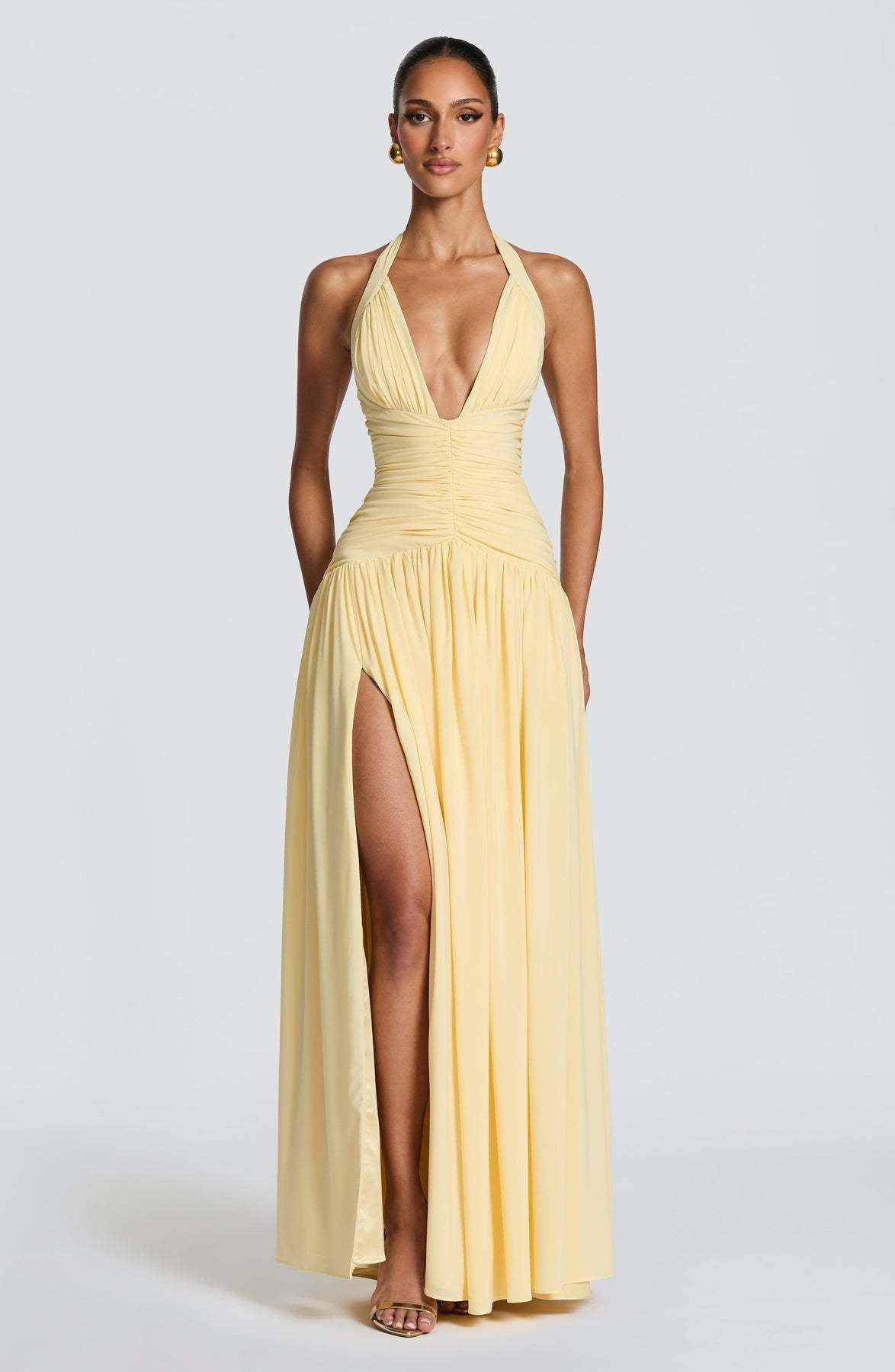 Coline halter open back slit maxi dress