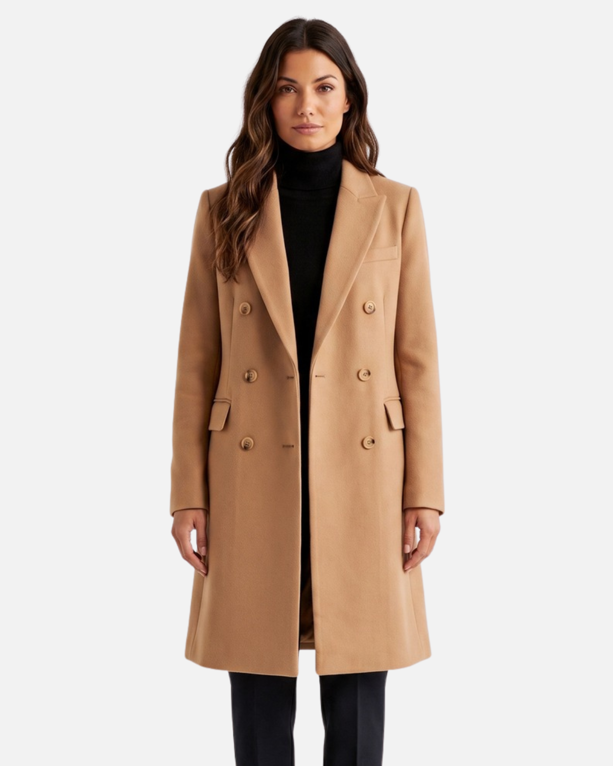 Women Double Breasted Mid Long Coat