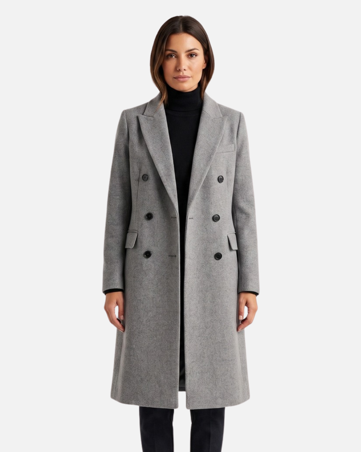 Women Double Breasted Mid Long Coat